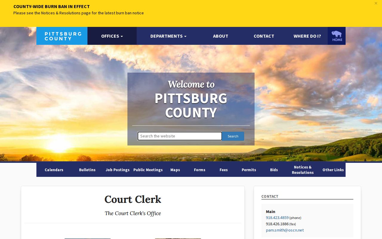 Pittsburg County warrant records Court Clerk office profile