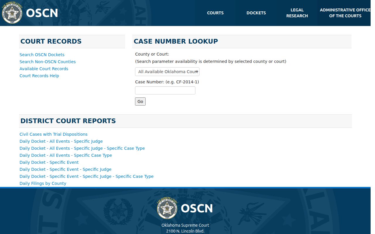 Pittsburg County warrant search OSCN county and case number fields