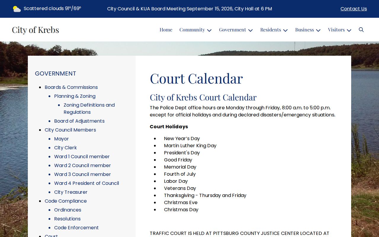Krebs Pittsburg County warrant records court calendar