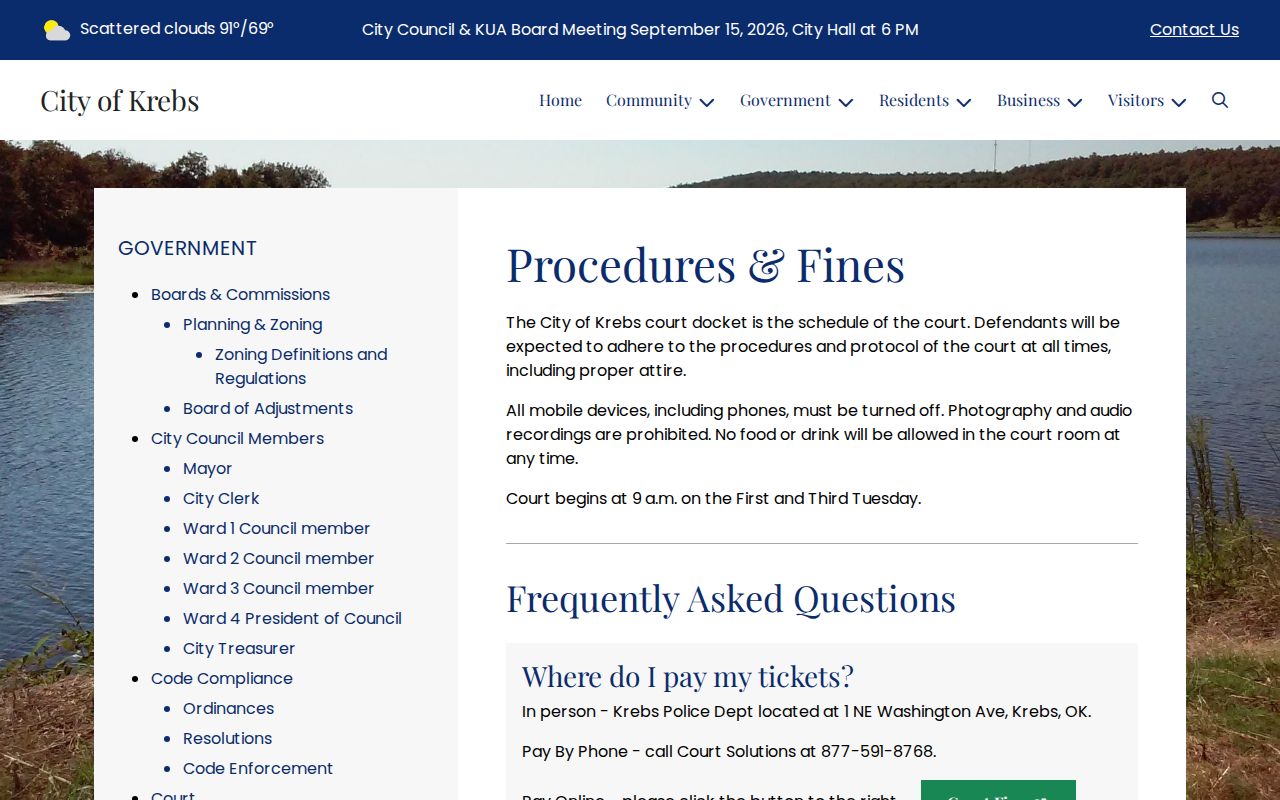 Krebs Pittsburg County warrant records in-person court procedure