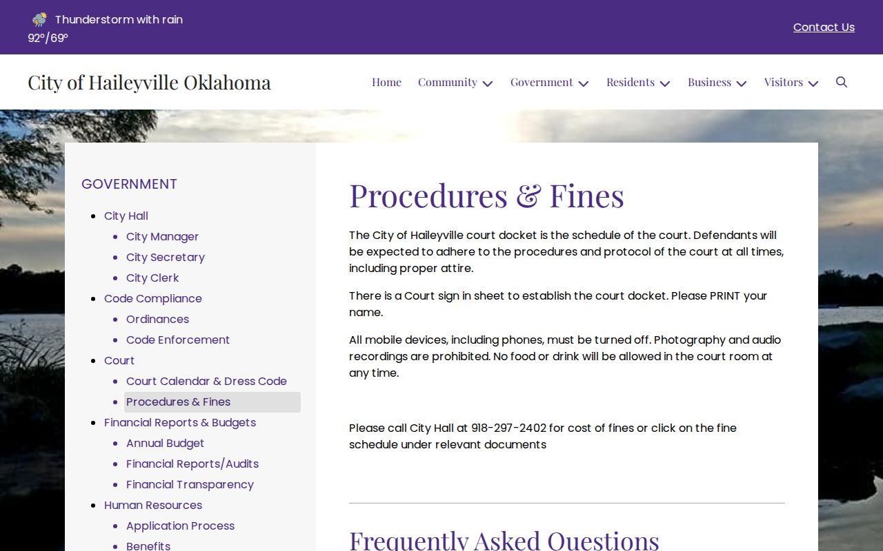 Haileyville Pittsburg County warrant records City Hall procedure