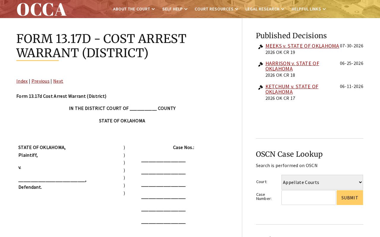 Pittsburg County bench warrants district court cost warrant form