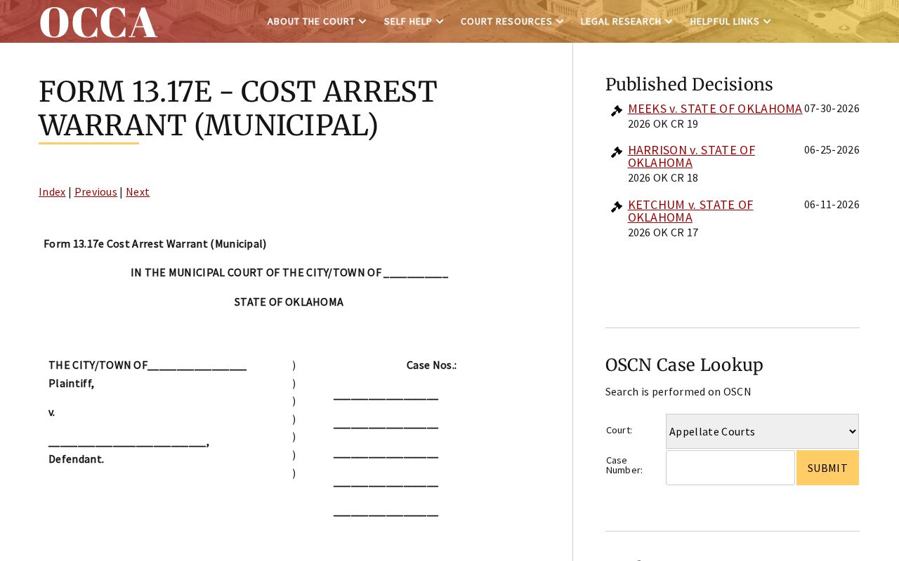 Pittsburg County warrant records municipal cost arrest form