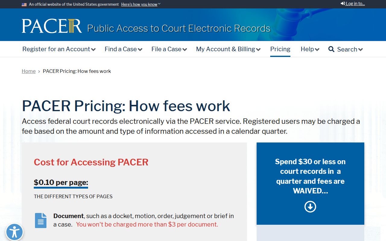 Pittsburg County warrant records federal PACER fee information
